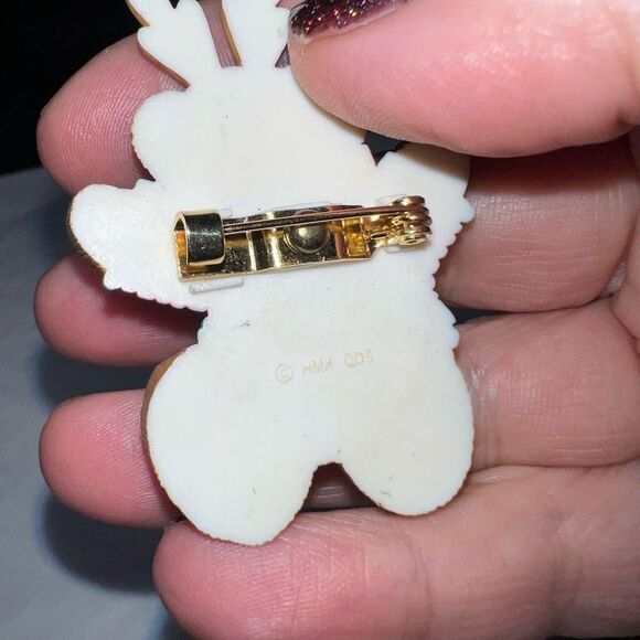 Hallmark Vintage Christmas Teddy In Sweater‎ and Antlers  Brooch - Picture 10 of 11
